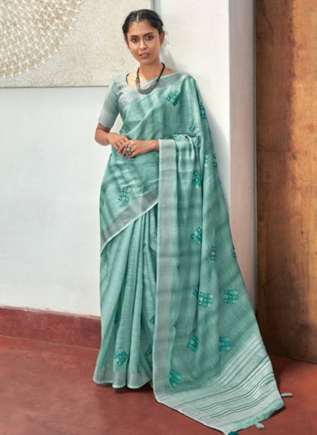 Sea Blue Colour SANGAM PARUL Latest Designer Fancy Regular Wear Linen Printed Saree Collection 4128